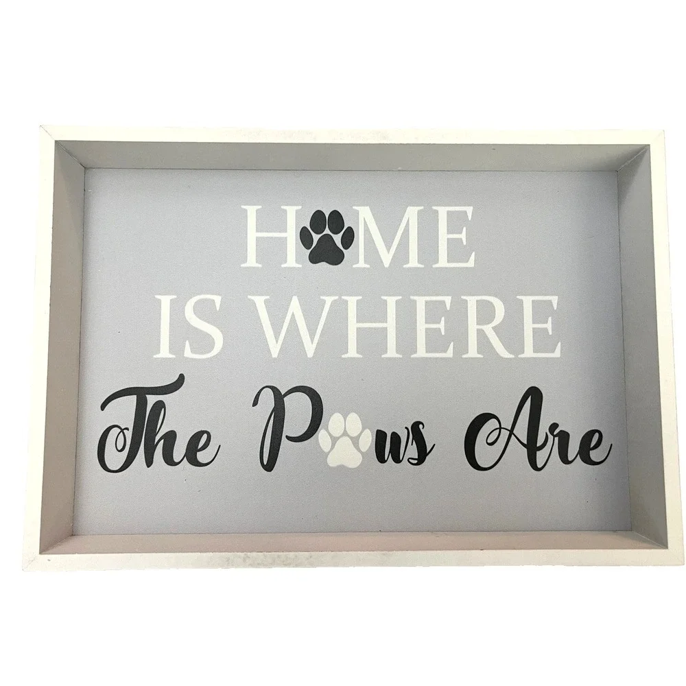 Wood Tray Sign Home Paws Cats Dogs Shelf Desk Home Decor Pet Supplies